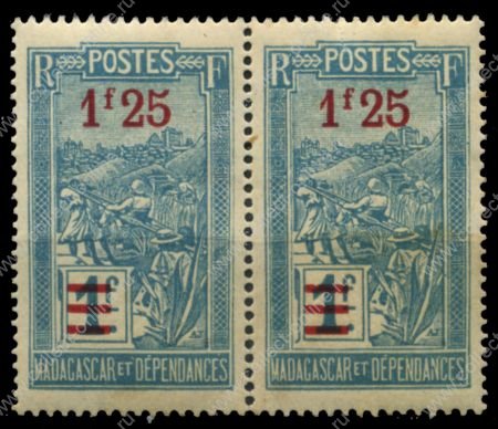 Мадагаскар 1922 - 1927 гг. • Iv# 151 • 1.25 на 1 fr. • осн. выпуск • надпечатка нов. номинала • MNH OG* VF • пара