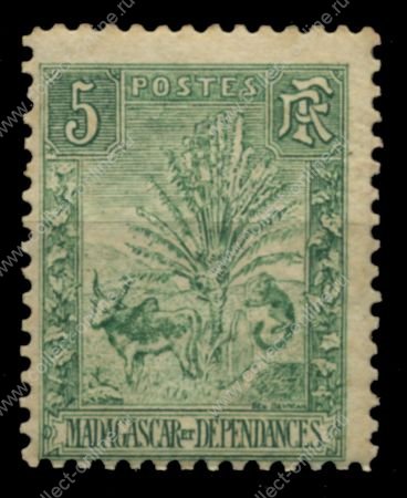 Мадагаскар 1903 г. • Iv# 66 • 5 c. • осн. выпуск • зебу у дерева путешественников • MNH OG VF ( кат.- €9 )