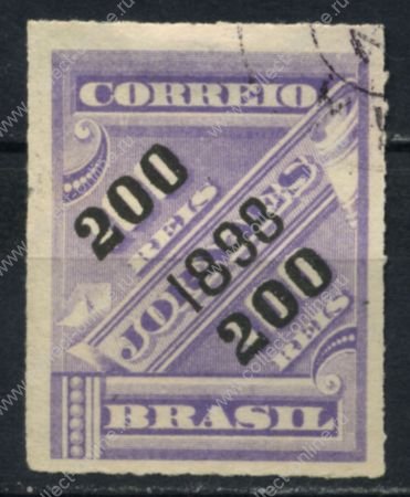 Бразилия 1898 г. • SC# 132 • 200 R. на 100 R. • надпечатка(черная) нов. номинала • Used VF ( кат. - $2 )