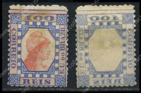 Бразилия 1891 г. • SC# 109 • 100 R. • "Свобода" • стандарт • MNG VF ( кат. - $50 ) абкляч