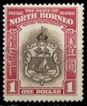 Северное Борнео 1939 г. • Gb# 315 • $1 • Георг VI • осн. выпуск • Виды и фауна • герб территории • MLH OG VF ( кат. - £130 )
