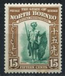 Северное Борнео 1939 г. • Gb# 311 • 15 c. • Георг VI • осн. выпуск • Виды и фауна • воин с копьем и щитом • MH OG VF ( кат. - £35 )