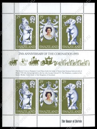 Свазиленд 1978 г. • SC# 302 • 25 c.(6) • 25-летие коронации Елизаветы II • MNH OG XF • блок