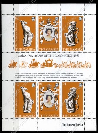 Гамбия 1978 г. • SC# 380 • 1 D.(6) • 25-летие коронации Елизаветы II • мал. лист • MNH OG XF