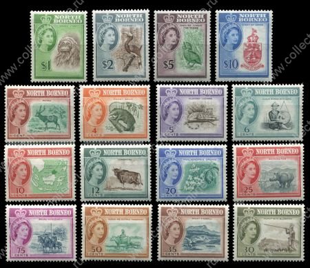 Северное Борнео 1961 г. Gb# 391-406 • 1 c. - $10 • Елизавета II осн. выпуск • Виды и фауна • MNH OG XF • полн. серия ( кат. - £160 )