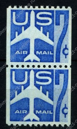 США 1958 г. SC# C51 • 7 c. • силуэт самолета • из рулона • авиапочта • MNH OG XF • пара ( кат.- $4 )