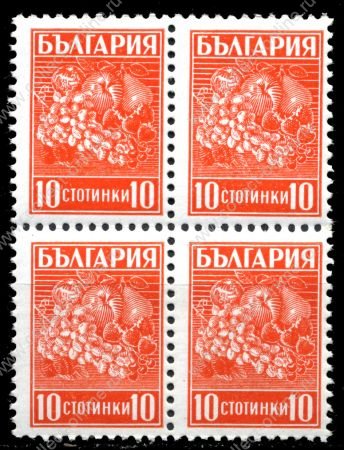 Болгария 1940-44 гг. SC# 364 • 10 s. • фрукты • MNH OG VF • кв.блок