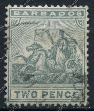 Барбадос 1909-10 гг. GB# 166 • 2d. • "Правь Британия!" (серая) • Used VF ( кат. - £20.00)