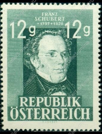 Австрия 1947 г. MI# 801(SC# 491) • 12 g. • Франц Шуберт(композитор) • 150 лет со дня рождения • MNH OG XF