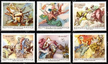 Австрия 1968 г. • MI# 1278-83 • 2 s.(6) • Искусство • фрески периода барокко • MNH OG VF • полн. серия ( кат. - €3 )