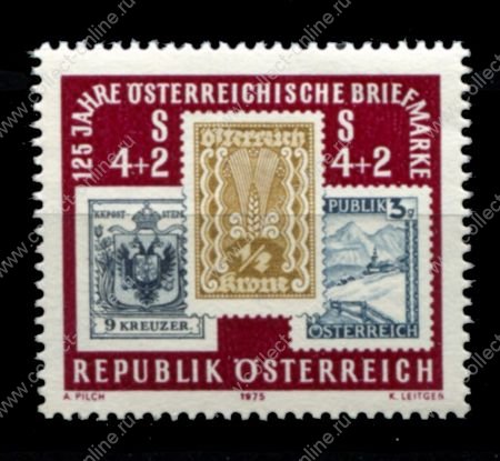 Австрия 1975 г. • Mi# 1504 • 4 s. + 1 s. • старые марки Австрии • день почтовой марки • MNH OG VF