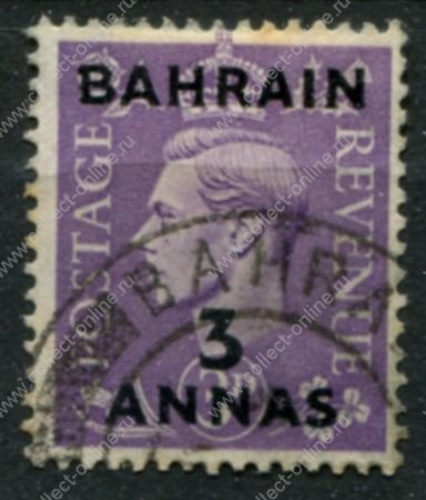 Бахрейн 1948-1949 гг. • Gb# 56 • 3 a. на 3 d. • Георг VI • надп. на м. Великобритании • стандарт • Used F-VF