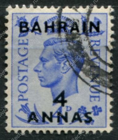 Бахрейн 1950-1955 гг. • Gb# 76 • 4 a. на 4 d. • Георг VI • надп. на м. Великобритании • стандарт • Used F-VF ( кат.- £ 1.5 )