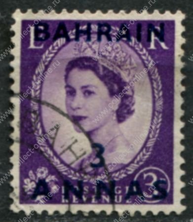 Бахрейн 1952-1954 гг. • Gb# 85 • 3 a. • Елизавета II • надп. на м. Великобритании • стандарт • Used F-VF