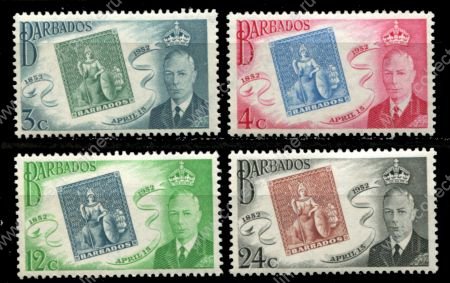 Барбадос 1952 г. • Gb# 285-8 • 3 - 24 c. • 100-летие первой почтовой марки Барбадоса • полн. серия • MH OG VF