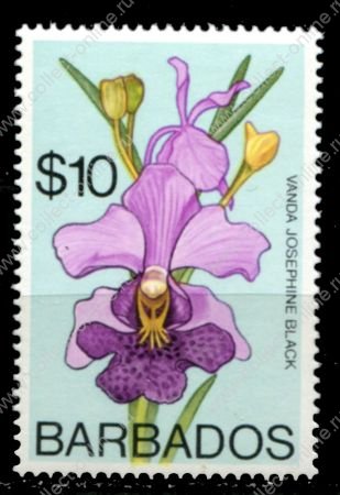 Барбадос 1974-1977 гг. • Sc# 411 • $10 • цветы (1-й выпуск) • орхидеи • MNH OG VF ( кат.- $3 )