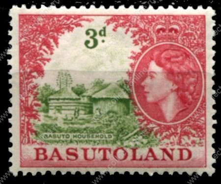 Басутоленд 1954-1958 гг. • Gb# 46 • 3 d. • Елизавета II • основной выпуск • поселение басуто • MH OG VF