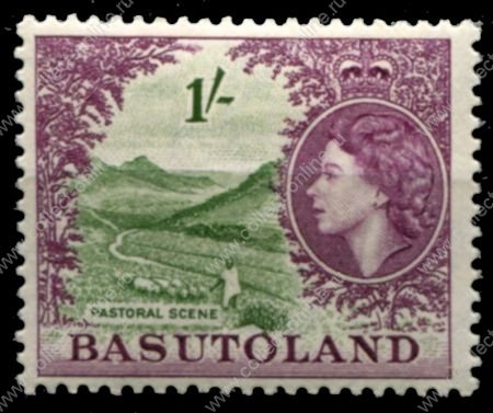 Басутоленд 1954-1958 гг. • Gb# 49 • 1 sh. • Елизавета II • основной выпуск • овцы на пастбище • MNH OG VF