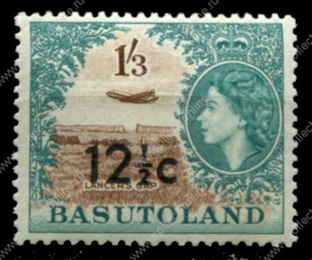 Басутоленд 1961 г. • Gb# 64a • 12½ c. на 1s.3d. • Елизавета II • основной выпуск • надпечатка нов. номинала в центах • MH OG VF ( кат. - £10 ) 