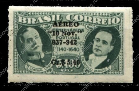 Бразилия 1942 г. • Sc# C47 • 5.4 cr. на 5400 r. • 5-я годовщина новой конституции • надпечатка • авиапочта • абкляч! • MNH OG XF ( кат. - $8++ )