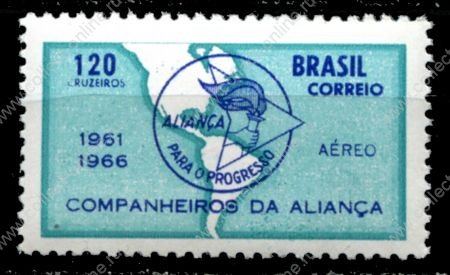 Бразилия 1966 г. • SC# C108 • 120 cr. • 5-летие программы "Алянс за прогресс"  • авиапочта • MNH OG XF