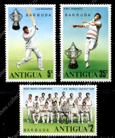Барбуда 1975 г. • SC# 231-3 • 5 с. - $2 • Победа в чемпионате Вест-Индии по крикету  • команда Антигуа и Барбуды • полн. серия • MNH OG VF ( кат. - $8 )