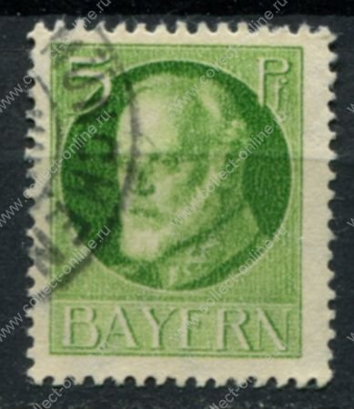 Бавария 1916-1918 гг. • Mi# 112Aa • 5 pf. • король Людвиг III • светло-зелён. • стандарт • Used F-VF ( кат.- € 3,2 )