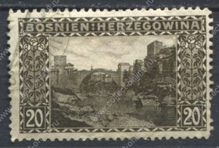 Босния и Герцеговина 1906 г. • SC# 36 • 20 h. • осн. выпуск • старый мост в Мостаре • Used F-VF