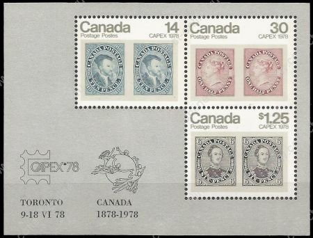 Канада 1978 г. • SC# 756a • 14+30 c.+$1.25 • 100 лет первой почтовой марке Канады • блок • MNH OG XF ( кат. - $3.25 )