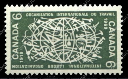 Канада 1969 г. • SC# 493 • 6 c. • 50-летие международной организации труда • MNH OG XF