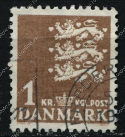 Дания 1946-7 гг. • SC# 297 • 1 kr. • датские львы • стандарт • Used  VF