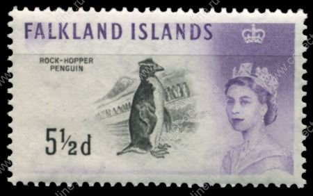 Фолклендские о-ва 1960-66 гг. • Gb# 199 • 5 ½ d. • Елизавета II основной выпуск • Птицы • пингвин • MH OG XF ( кат.- £4.25 )