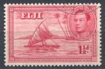 Фиджи 1938-1955 гг. • Gb# 251 • 1 ½ d. • Георг VI осн. выпуск • "пустое каноэ" • Used F-VF