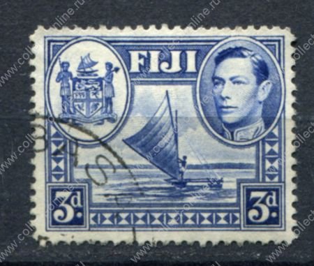 Фиджи 1938-1955 гг. • Gb# 257 • 3 d. • Георг VI • осн. выпуск (1948 г.) • парусное каноэ • Used F-VF