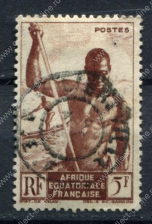 Французская Экваториальная Африка 1947 г. • Iv# 221 • 5 fr. • осн. выпуск • рыбак с копьем • Used F-VF
