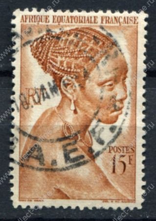 Французская Экваториальная Африка 1947 г. • Iv# 224 • 15 fr. • осн. выпуск • девушка • Used F-VF