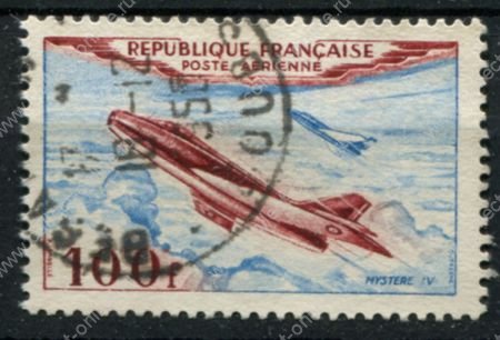 Франция 1954 г. • Mi# 987 • 100 fr. • Французские самолёты • Дассо Мистэр IV • авиапочта • Used VF