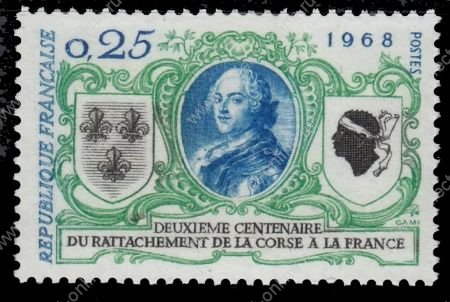 Франция 1968 г. • Mi# 1637 • 0.25 fr. • 200 лет присоединения Корсики • MNH OG VF