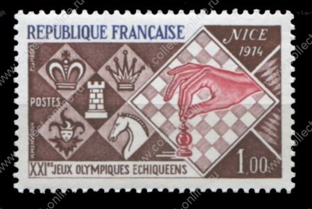 Франция 1974 г. • Mi# 1878 • 1 fr. • Шахматная олимпиада, Ницца • MNH OG VF