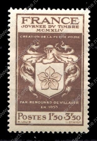 Франция 1944 г. • Mi# 672(Iv# 668) • 1,50+3.50 fr. • день марки • MNH OG VF