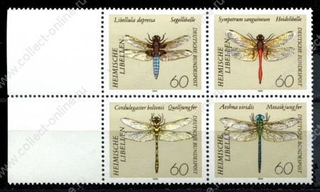 Германия • ФРГ 1991 г. • Mi# 1545-1548 • 60 pf.(4) • стрекозы • кв. блок • MNH OG XF ( кат.- €6 )