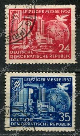 ГДР 1952 г. • Mi# 315-316 • 24 и 35 pf. • Выставка-ярмарка в Лейпциге • полн. серия • Used F-VF • ( кат.- €10 )