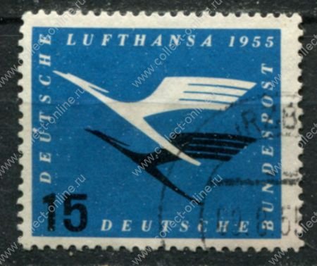 Германия • ФРГ 1955 г. • Mi# 207 • 15 pf. • Начало полетов авиакомпании "Люфтганза" • авиапочта • Used VF ( кат.- € 7 )