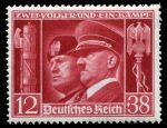 Германия 3-й рейх 1941 г. • Mi# 763 (SC# B189 ) • 12 + 38 pf. • Союз нацистов и фашистов(Ось Берлин-Рим) • Гитлер и Муссолини • MNH OG VF ( кат. - €9 )