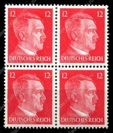 Германия 3-й рейх 1942-1944 гг. • Mi# 788 • 12 pf. • фюрер • стандарт • кв. блок • MNH OG VF ( кат. - €5 ) 