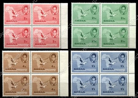 Гана 1957 г. • Gb# 166-9 • 2 d. - 1s.3d. • Провозглашение независимости • полн.серия • кв. блоки • MNH OG XF+