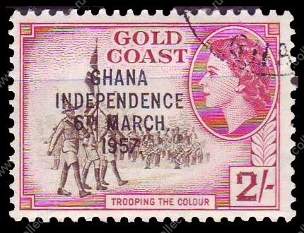 Гана 1957 г. • Gb# 179 • 2 sh. • Независимость • надп. на м. Голд Кост • Used(ФГ) VF