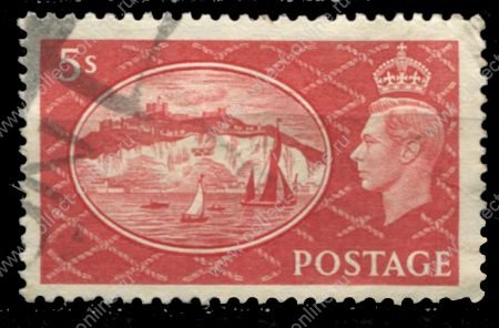 Великобритания 1951 г. Gb# 510 • Георг VI • 5s. • "белые" флесы • Used F-VF
