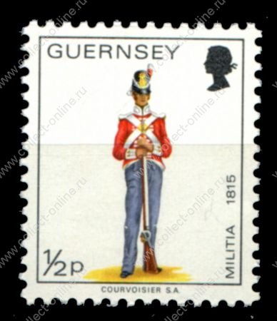 Гернси 1974-1976 гг. • Sc# 95 • ½ d. • старинная армейская униформа • MNH OG VF
