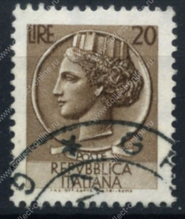 Италия 1955-58 гг. SC# 680 • 20 L. • "Италия", аверс древней монеты Сиракуз • стандарт • Used F - VF